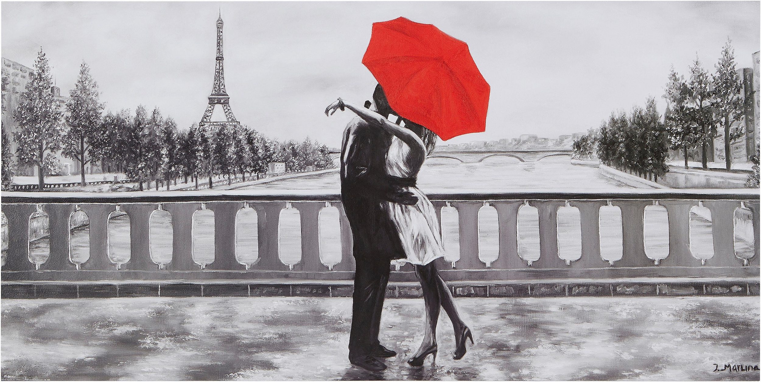 Das verliebte Paar mit dem roten Schirm